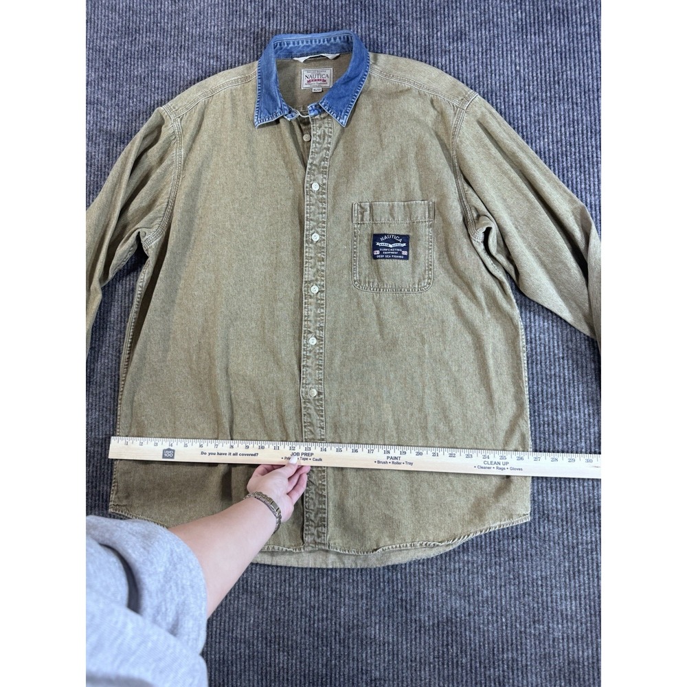Nautica Denim Classic Fit Olive Blue Long Sleeve Button-Up Shirt XL Pocket - Picture 8 of 9